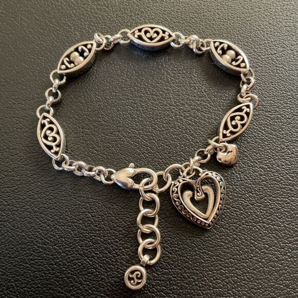 Brighton Ellington Hope Love Chain Heart Bracelet Silver Tone Engraved - Picture 2 of 4